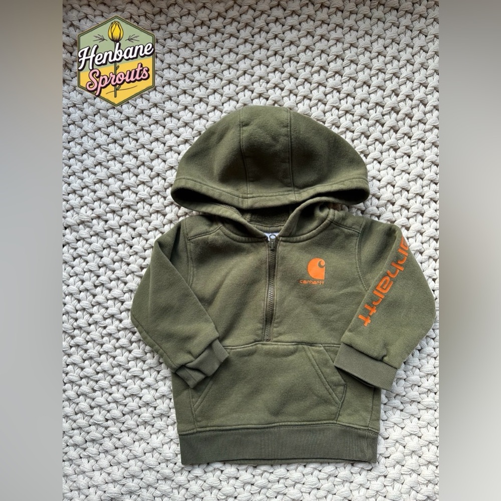 Carhartt Kids Forest Green Hoodie with Orange Logo